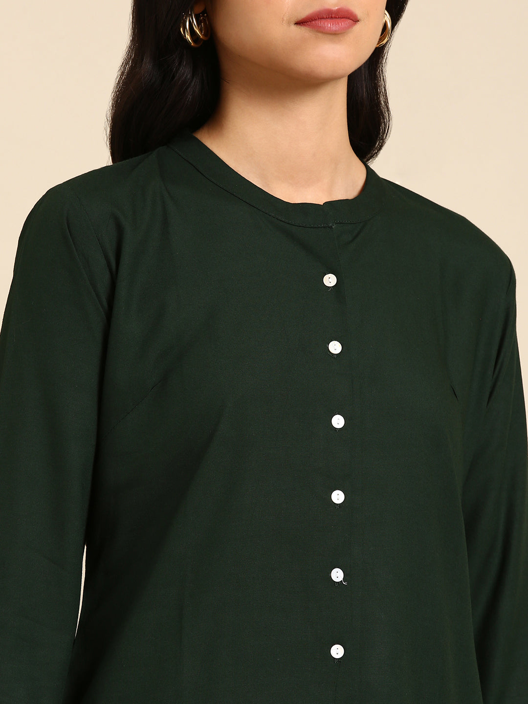 Women's Olive Solid Straight Kurta