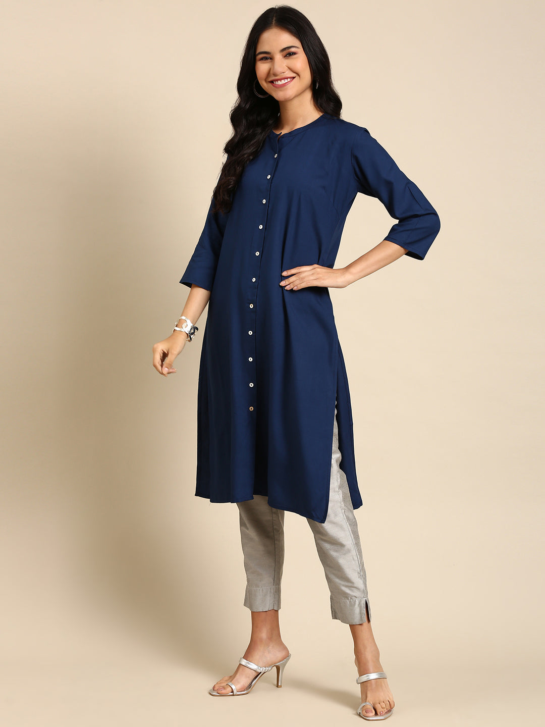 Women's Teal Solid Straight Kurta