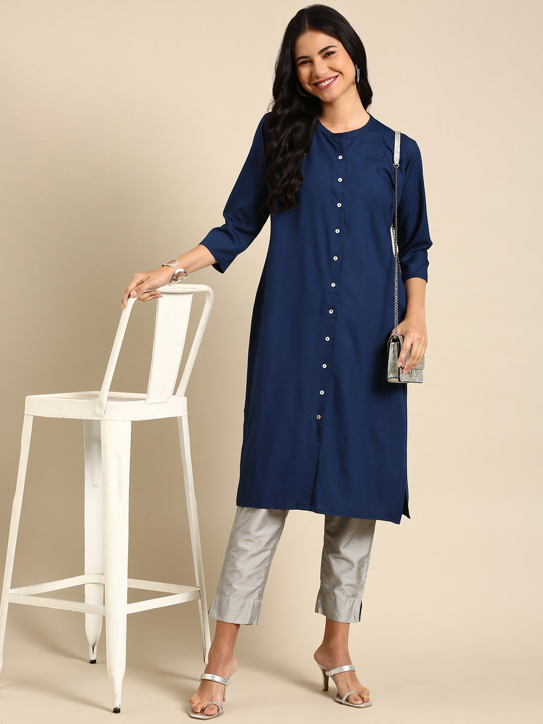 Women's Teal Solid Straight Kurta