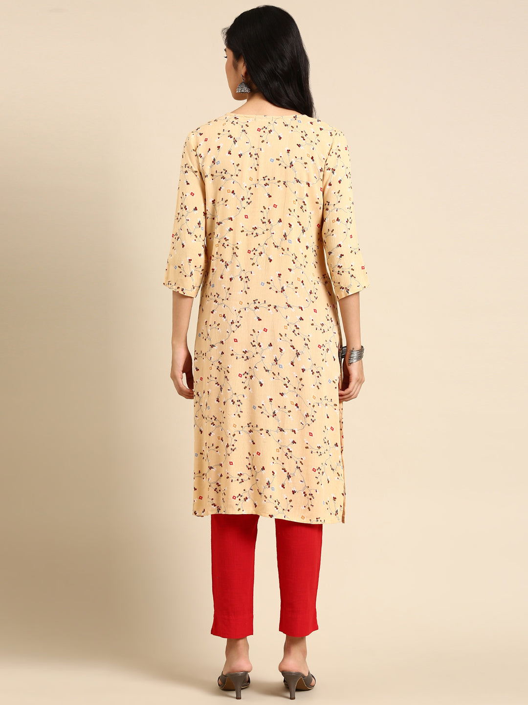 Women's Beige Printed Straight Kurta