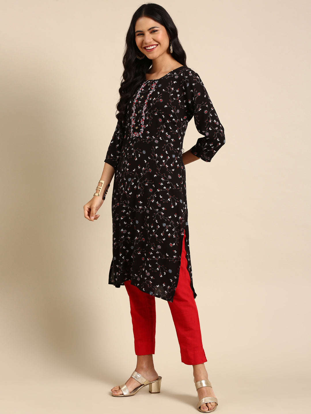 Women's Black Printed Straight Kurta