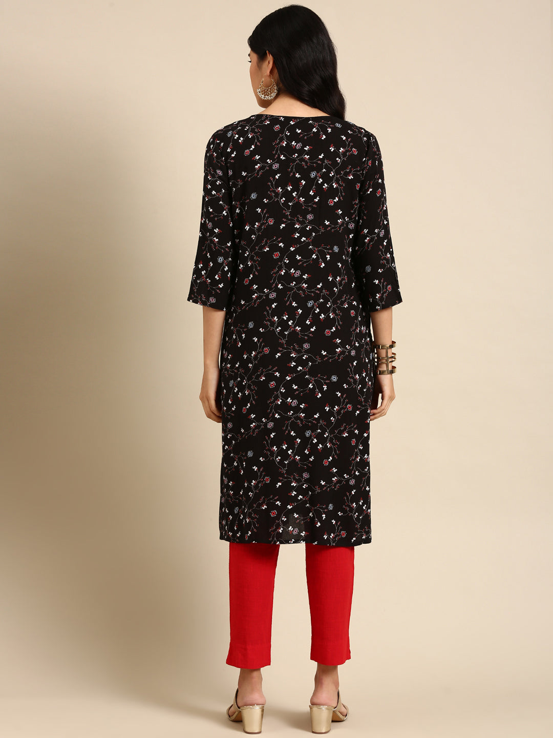 Women's Black Printed Straight Kurta