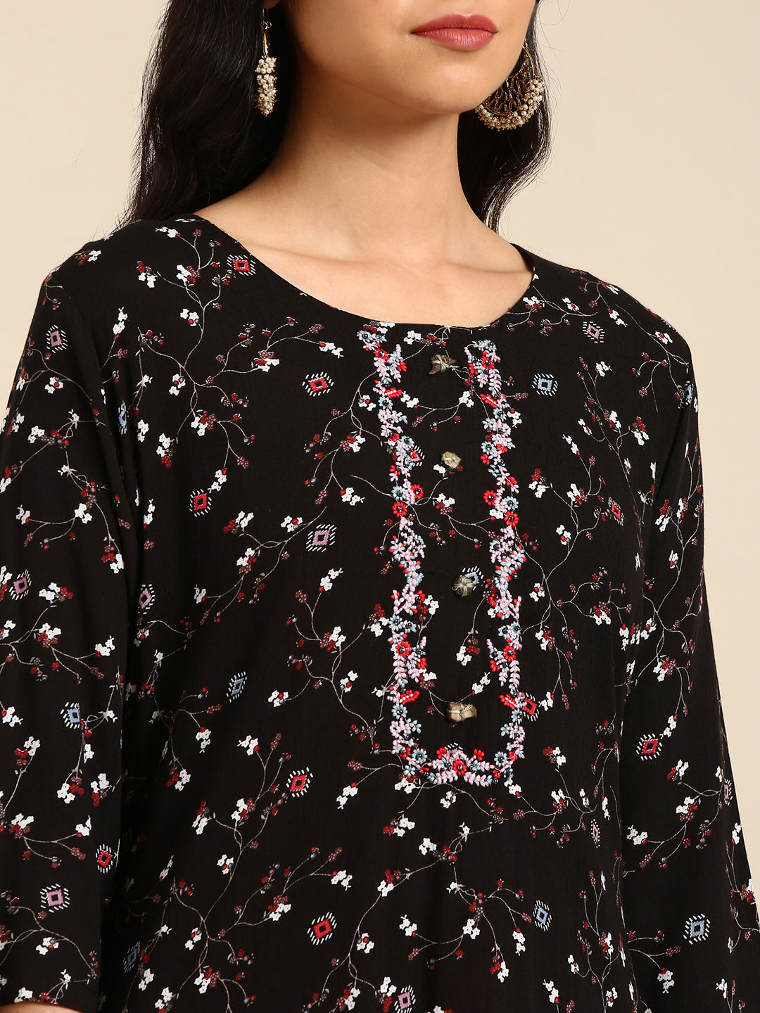 Women's Black Printed Straight Kurta