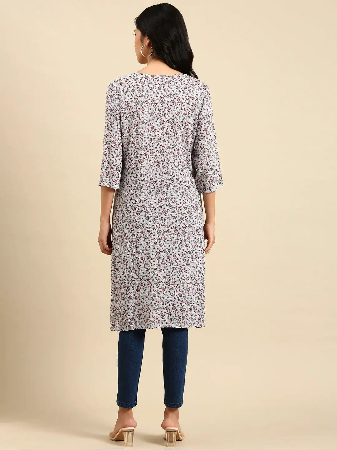 Women's Blue Printed Straight Kurta