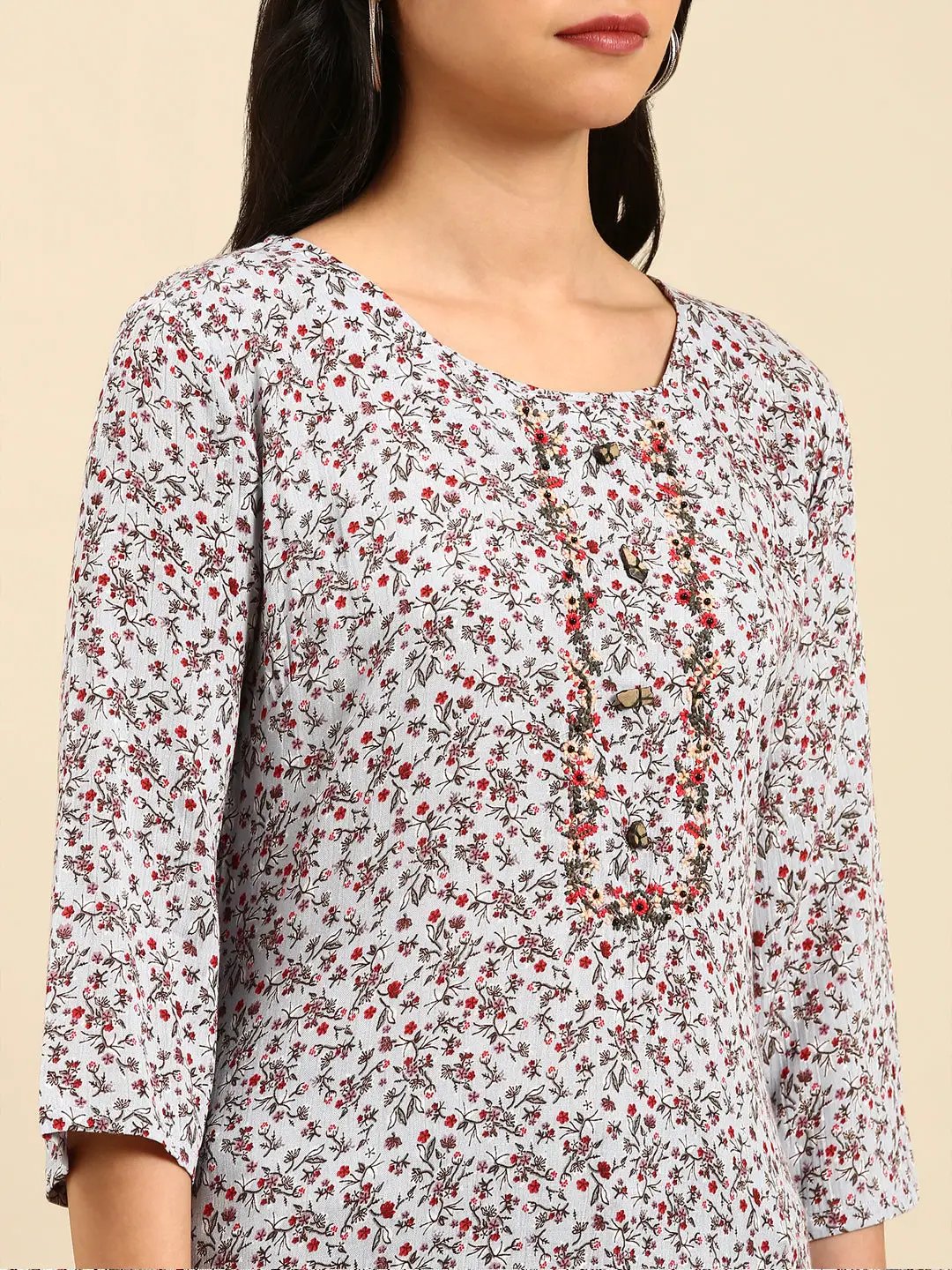 Women's Blue Printed Straight Kurta