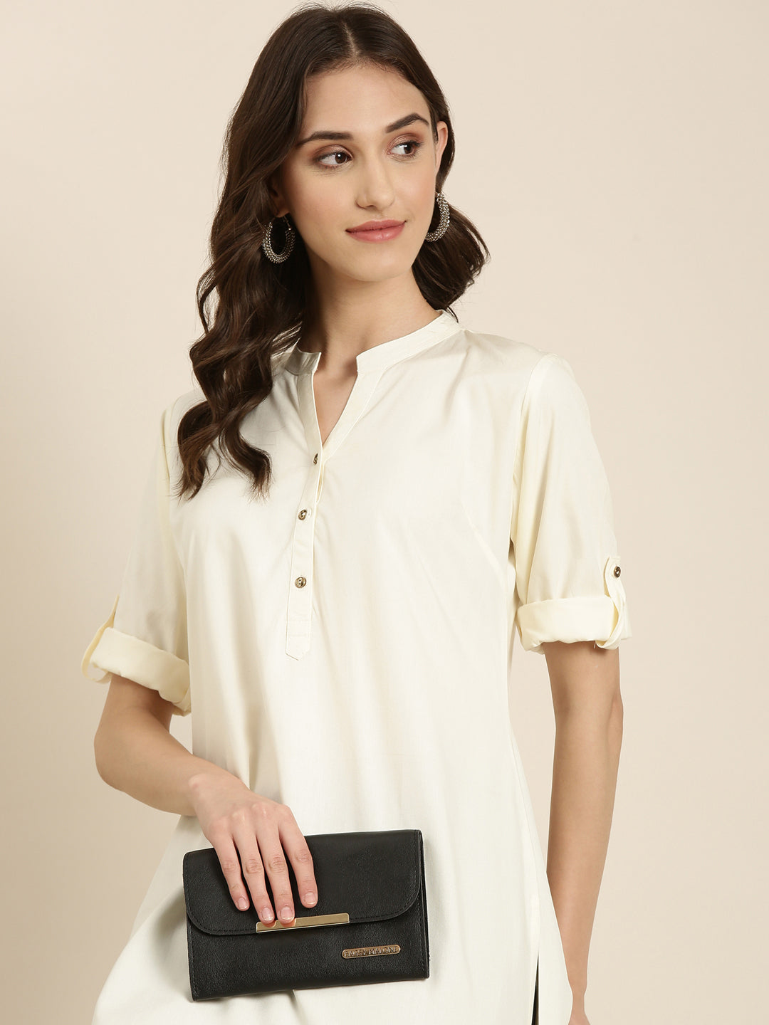 Women Cream Solid Straight Kurta