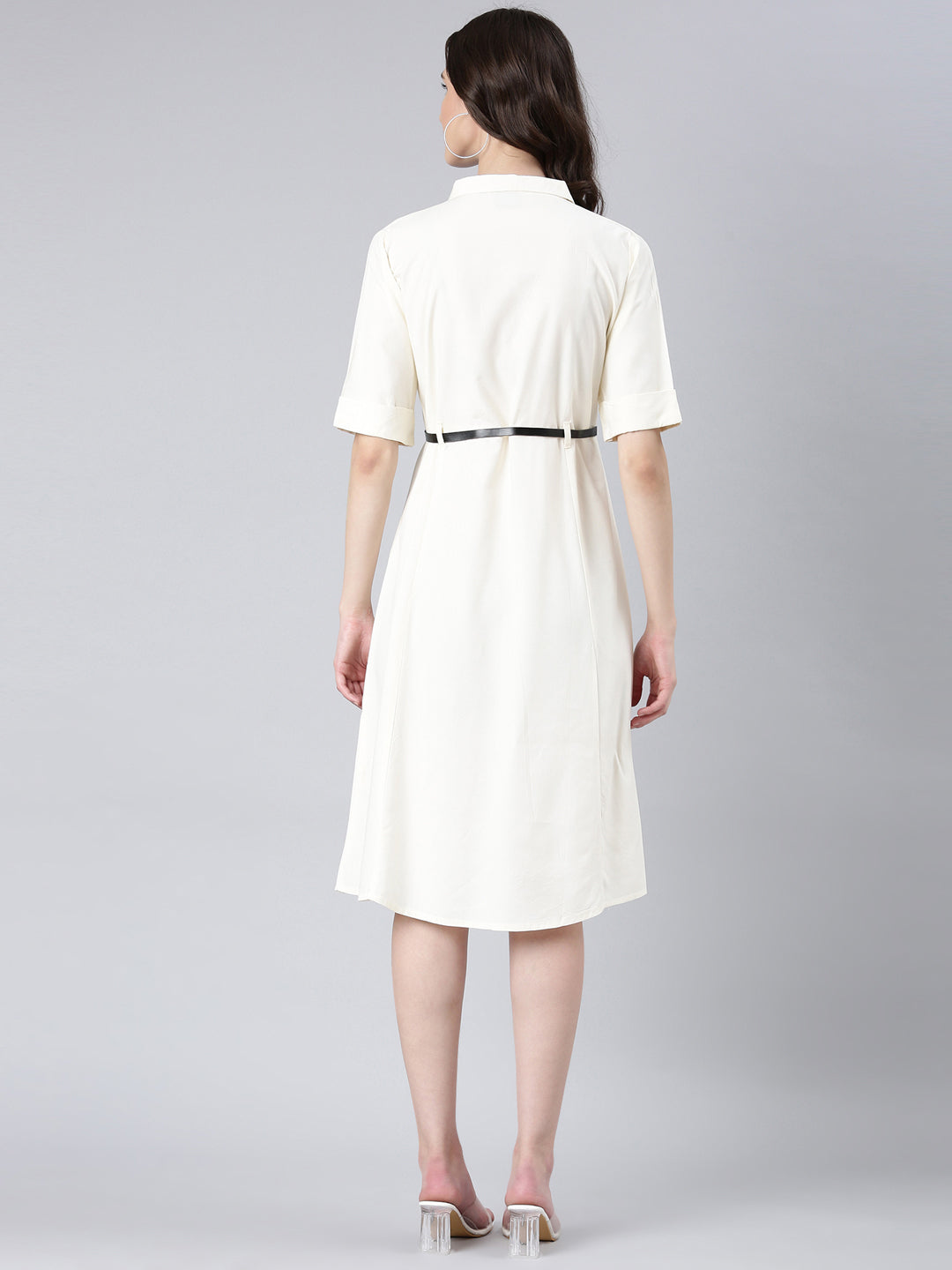 Women Cream Solid Shirt Dress