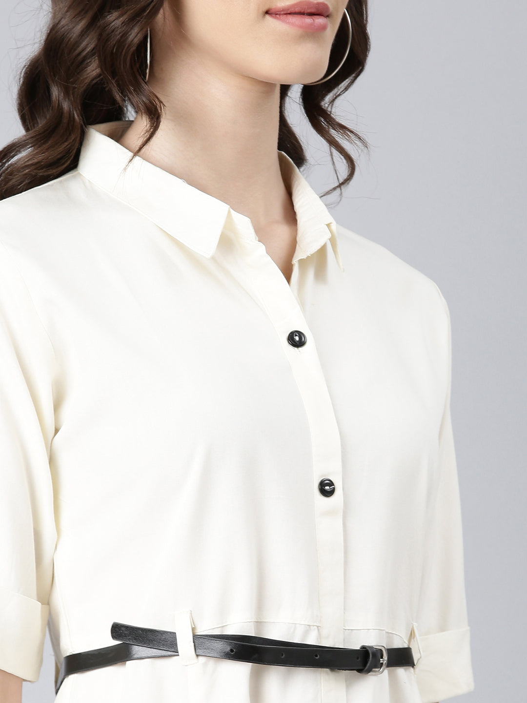 Women Cream Solid Shirt Dress