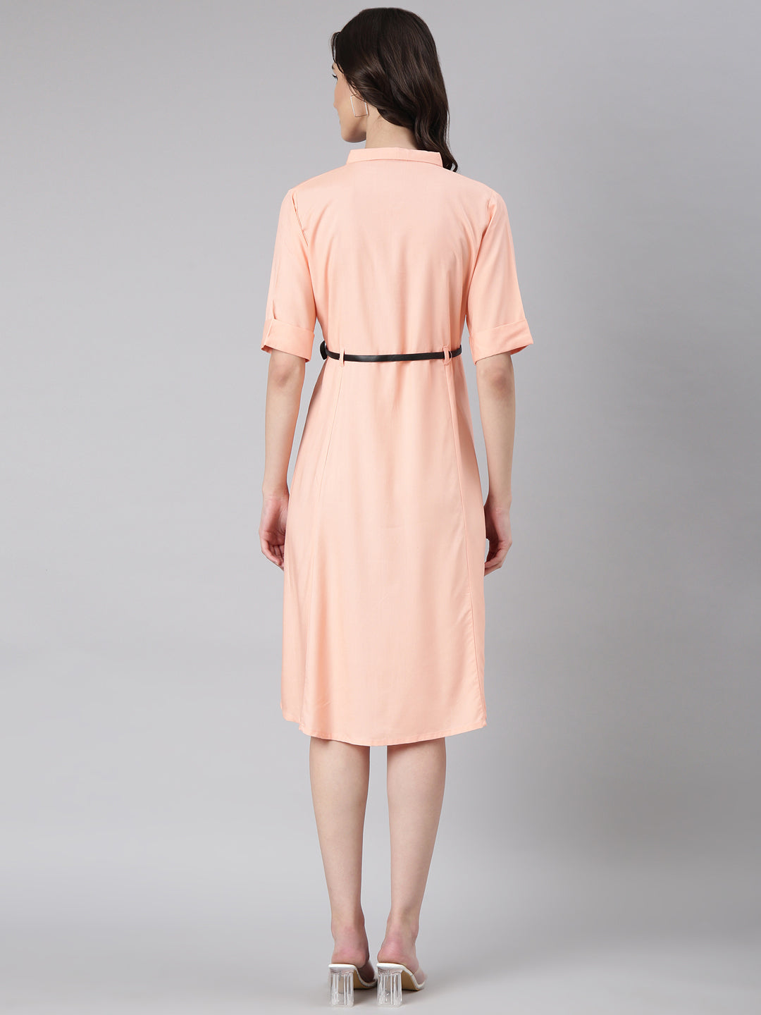 Women Peach Solid Shirt Dress