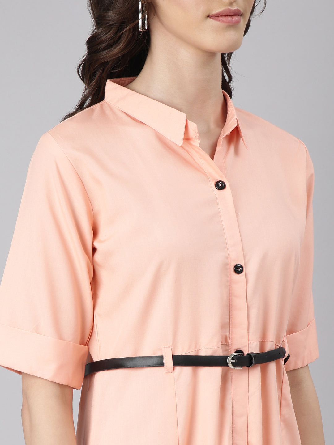 Women Peach Solid Shirt Dress