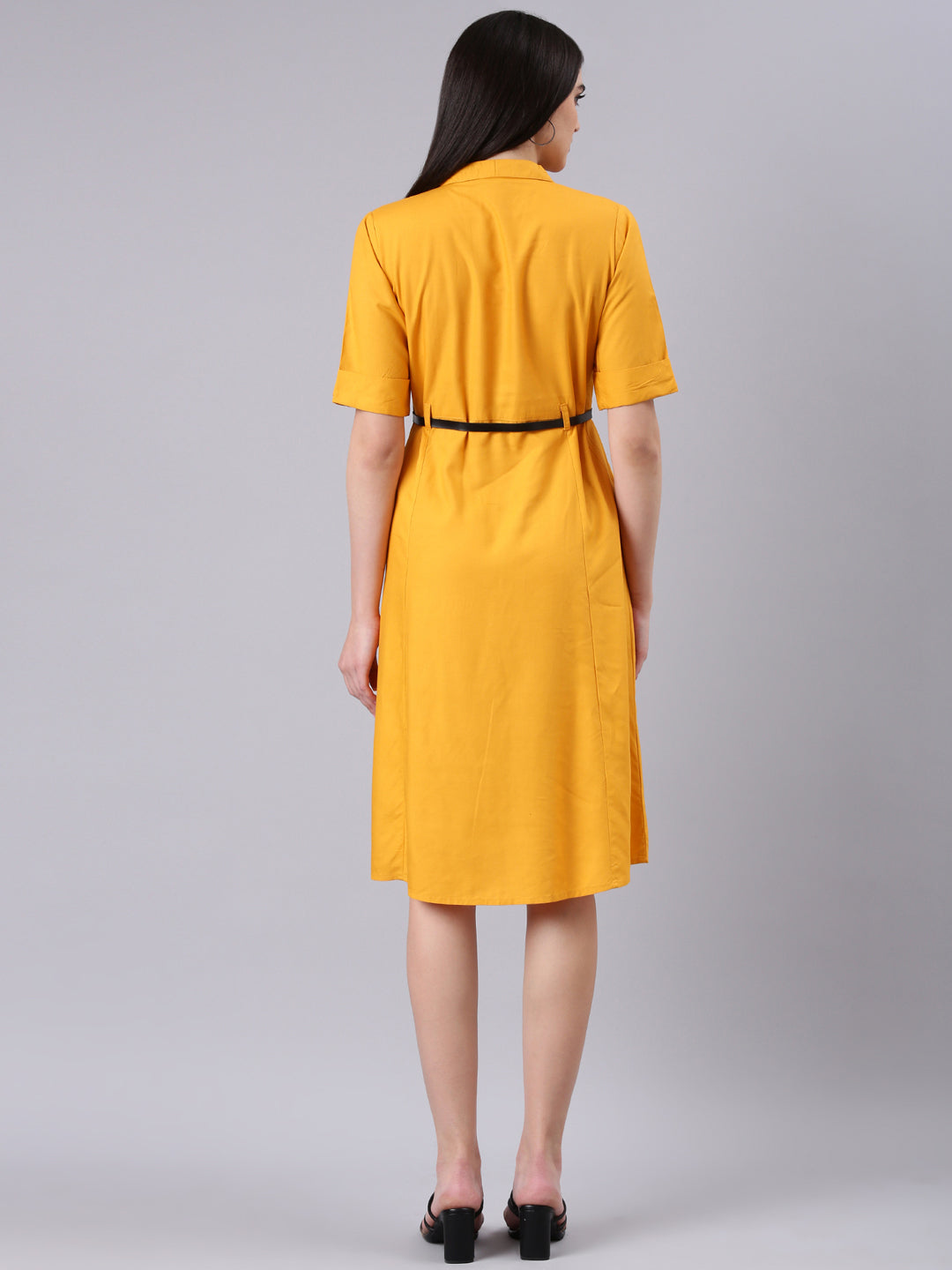 Women Yellow Solid Shirt Dress