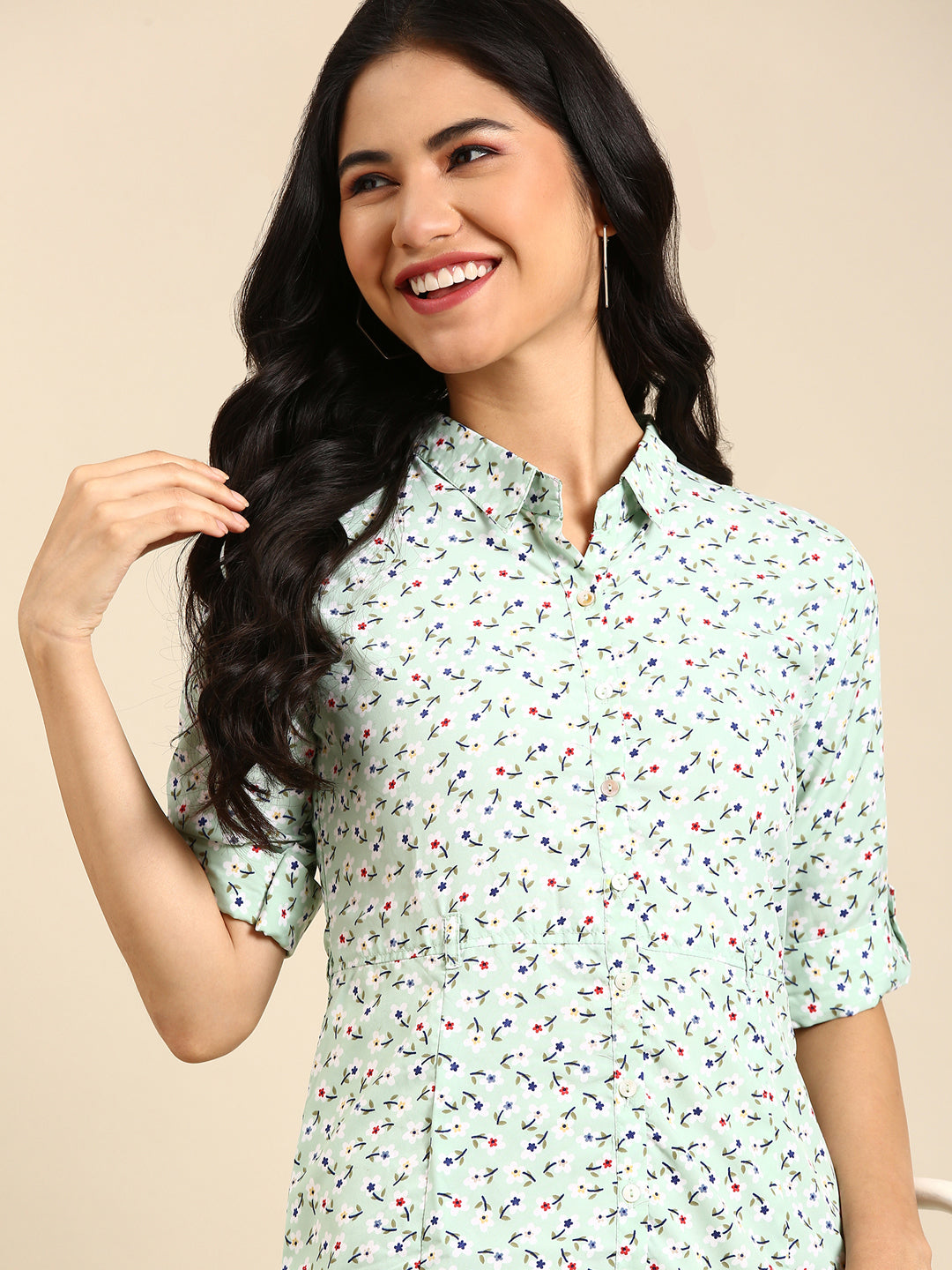 Women's Green Printed A-Line Kurta