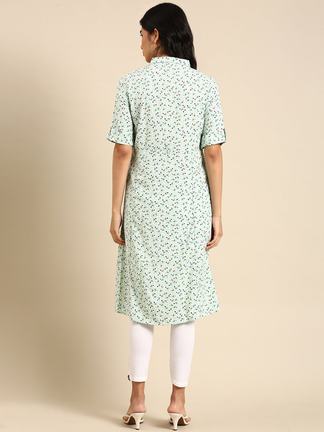 Women's Green Printed A-Line Kurta