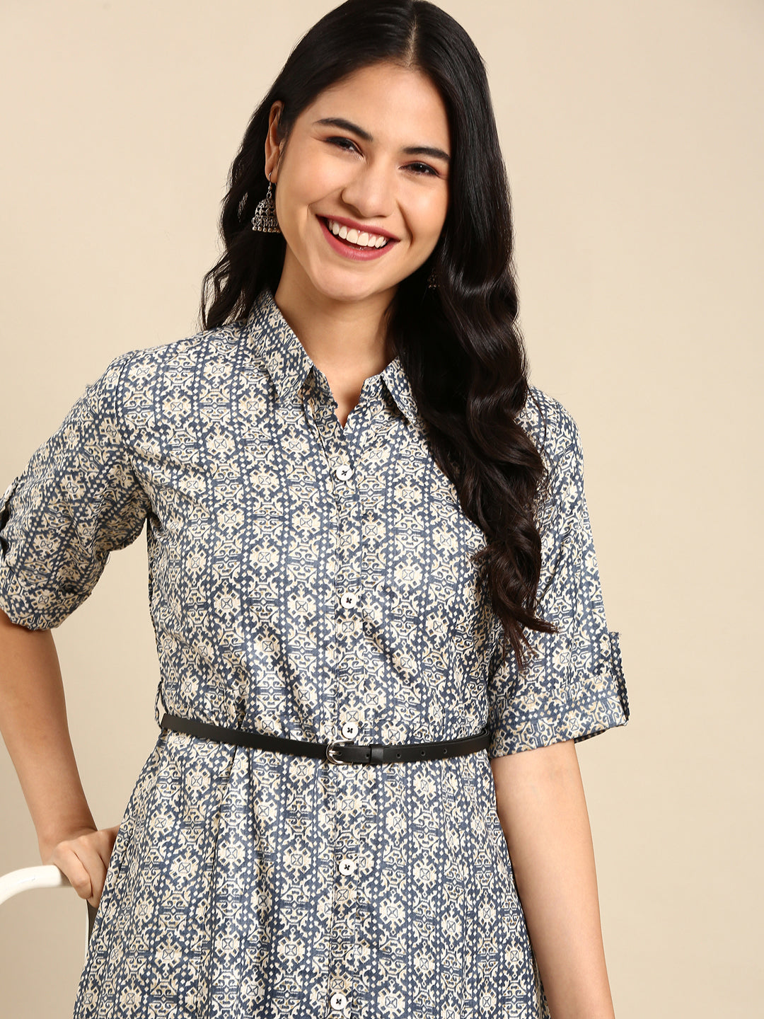 Women's Blue Solid A-Line Kurta