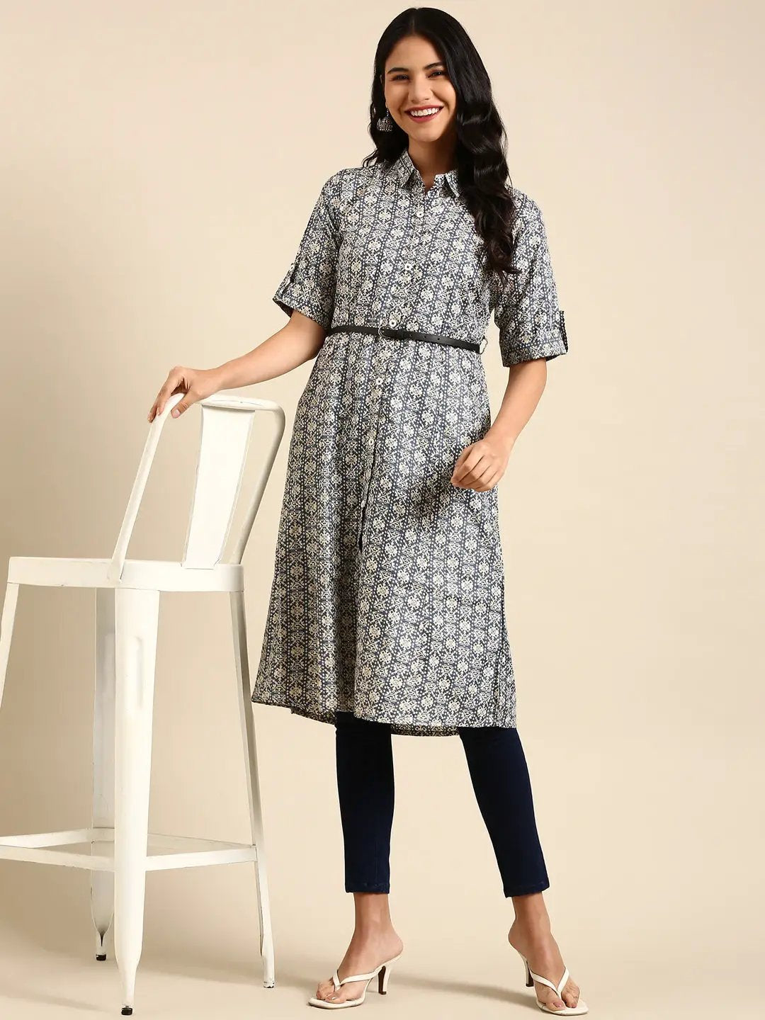 Women's Blue Solid A-Line Kurta - from SHOWOFFFF