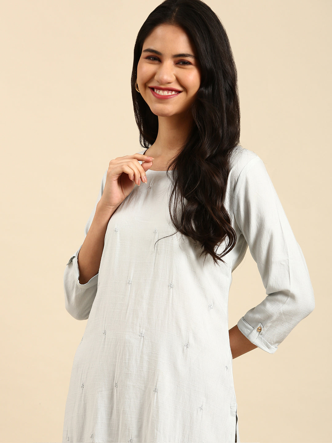 Women's Grey Printed Straight Kurta