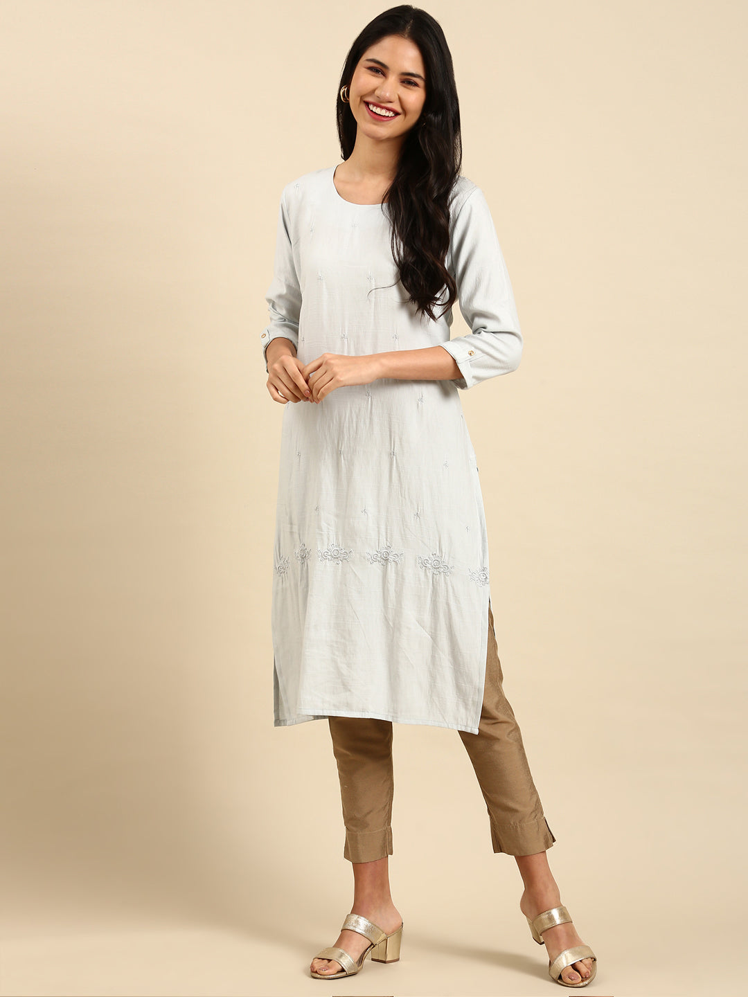 Women's Grey Printed Straight Kurta