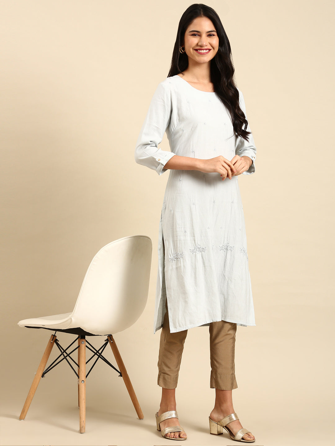 Women's Grey Printed Straight Kurta