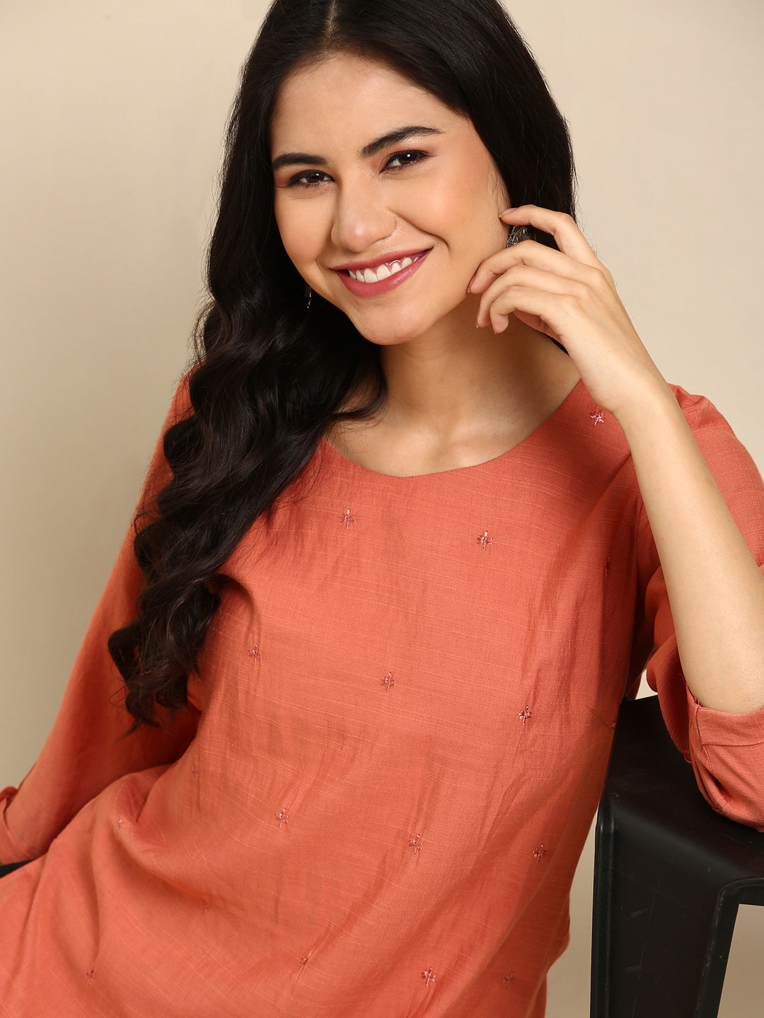 Women's Orange Printed Straight Kurta