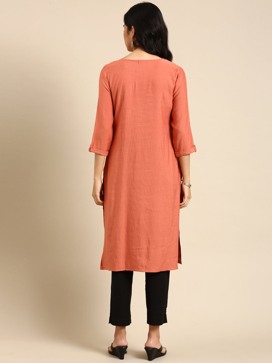 Women's Orange Printed Straight Kurta