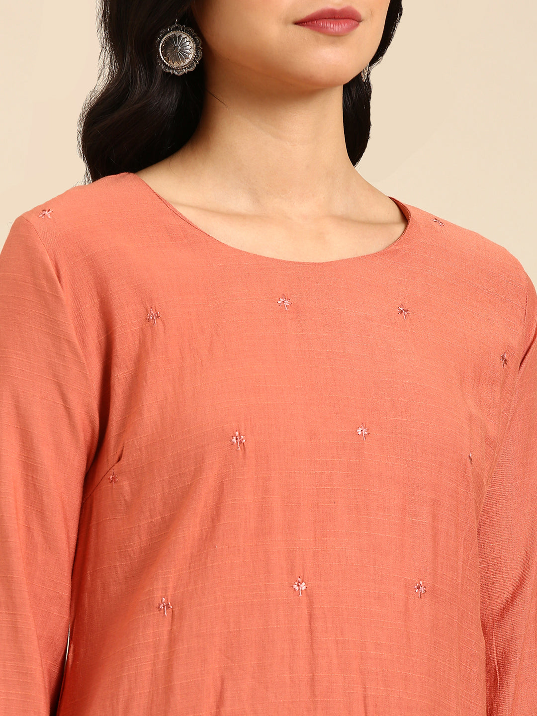 Women's Orange Printed Straight Kurta