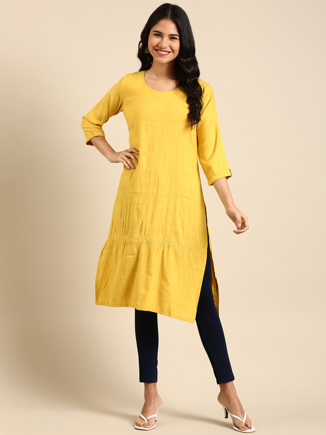 Women's Yellow Printed Straight Kurta