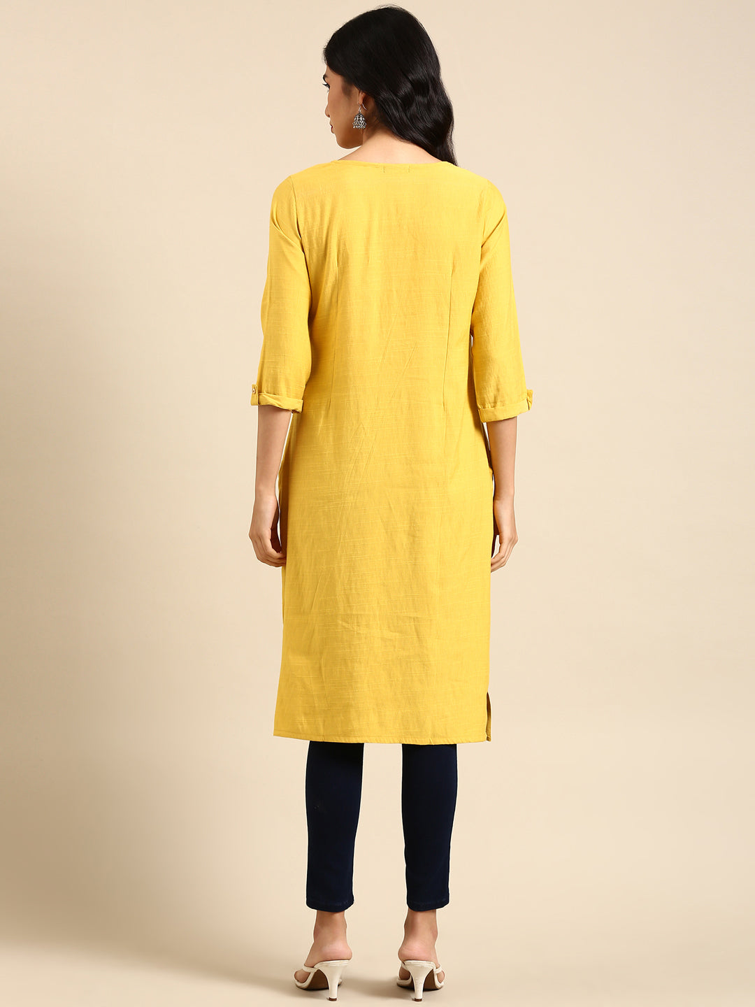 Women's Yellow Printed Straight Kurta