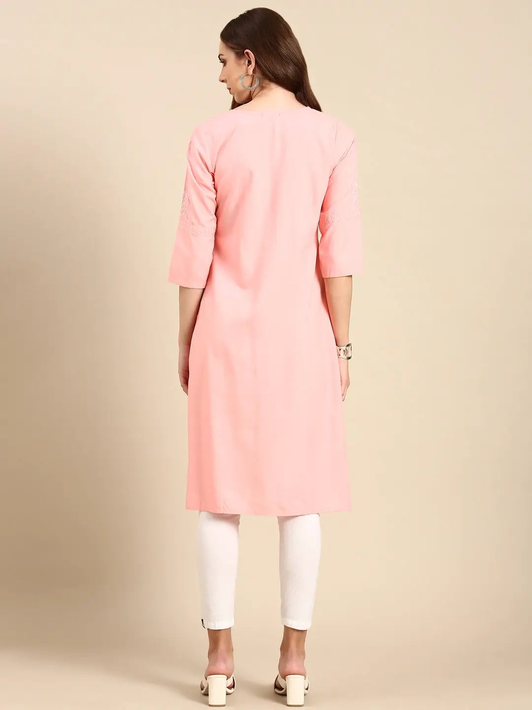 Women's Pink Solid Straight Kurta