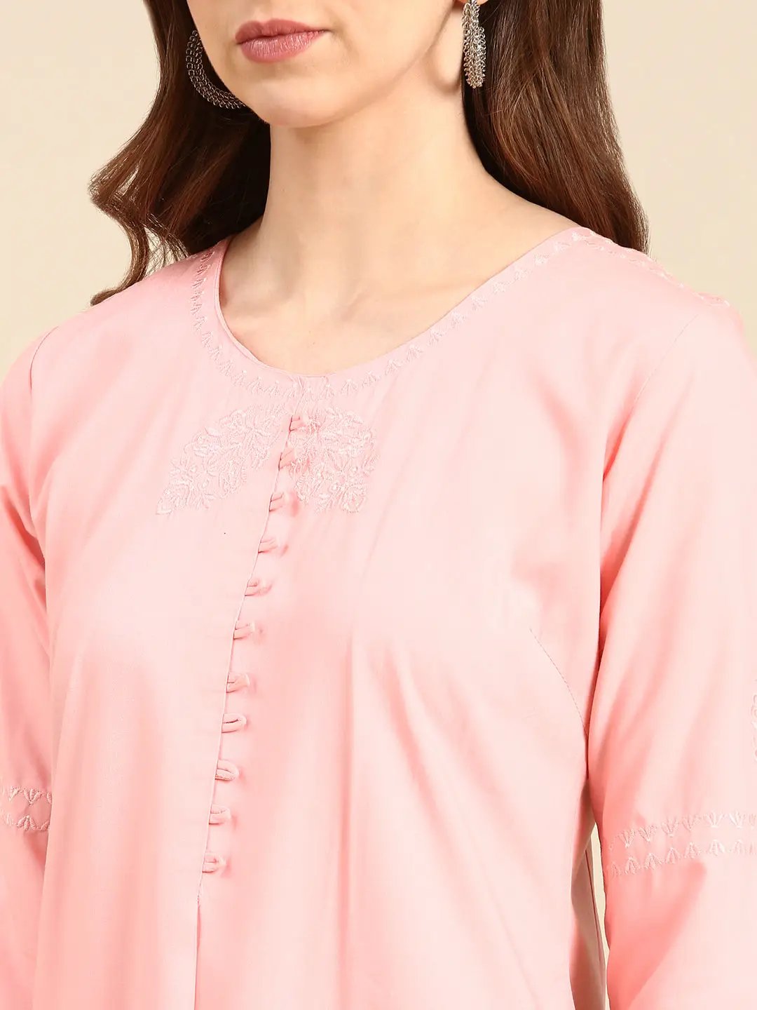 Women's Pink Solid Straight Kurta