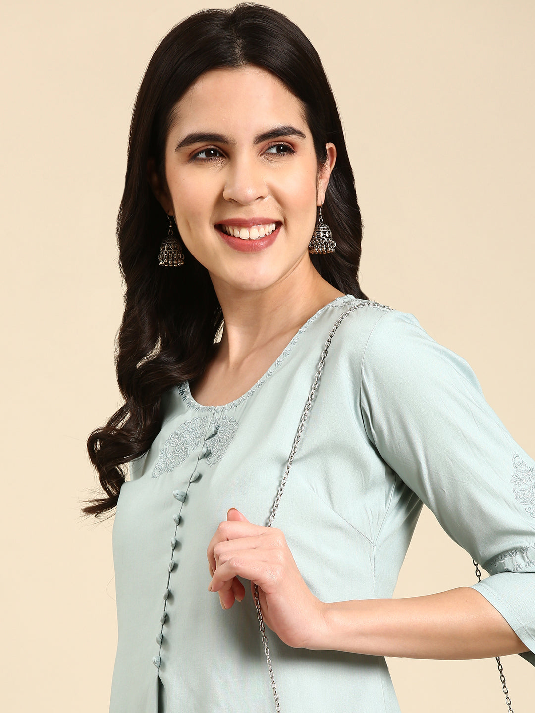 Women's Sea Green Solid Straight Kurta