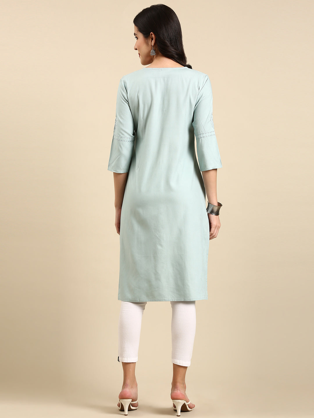 Women's Sea Green Solid Straight Kurta