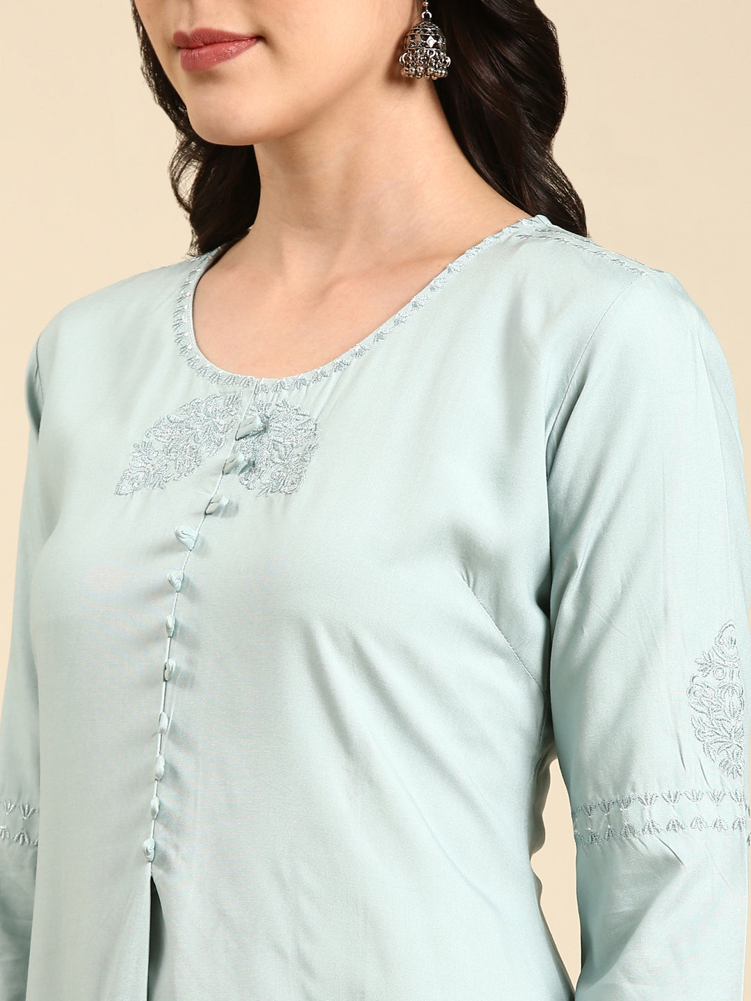 Women's Sea Green Solid Straight Kurta