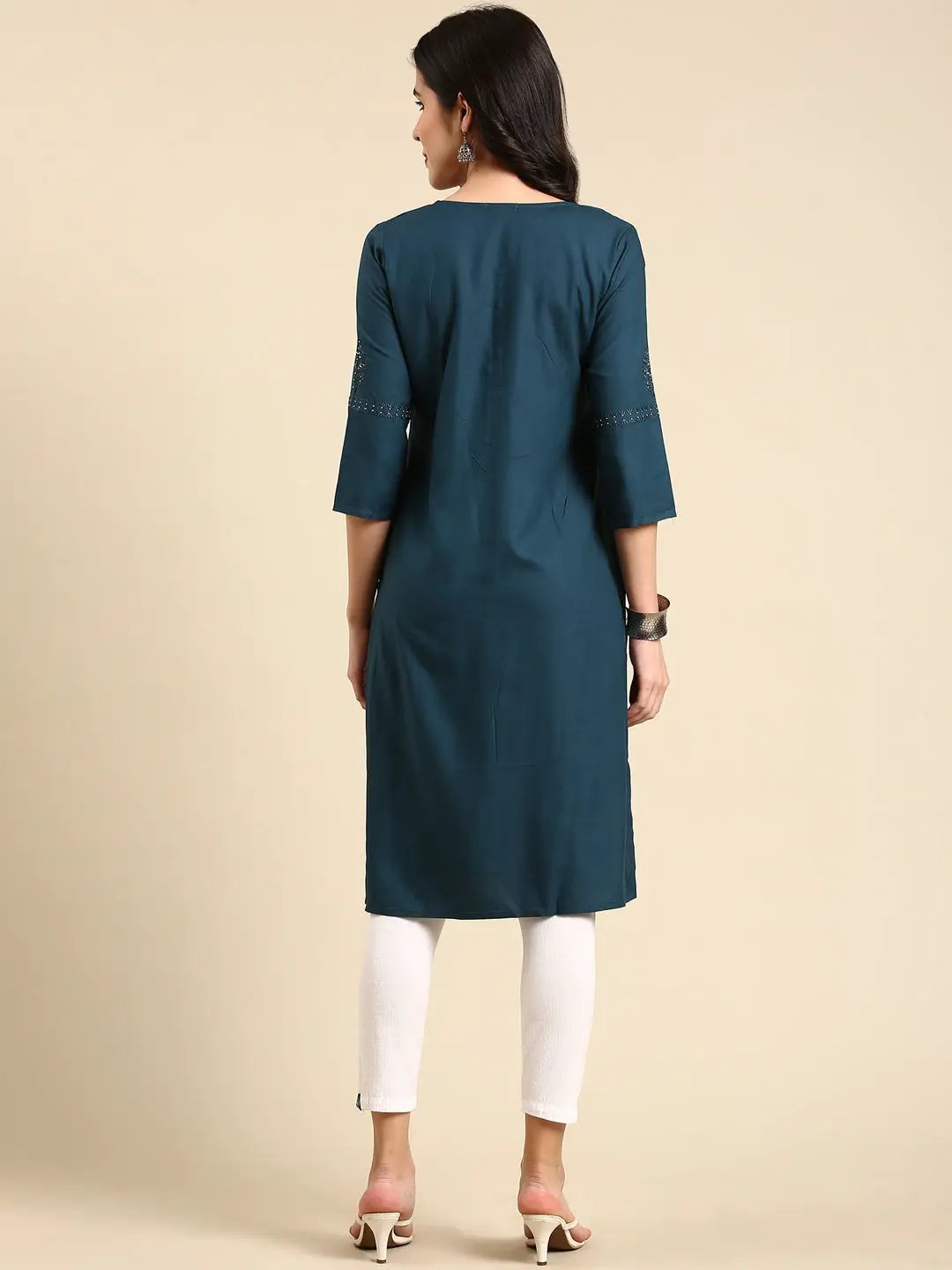 Women's Teal Solid Straight Kurta