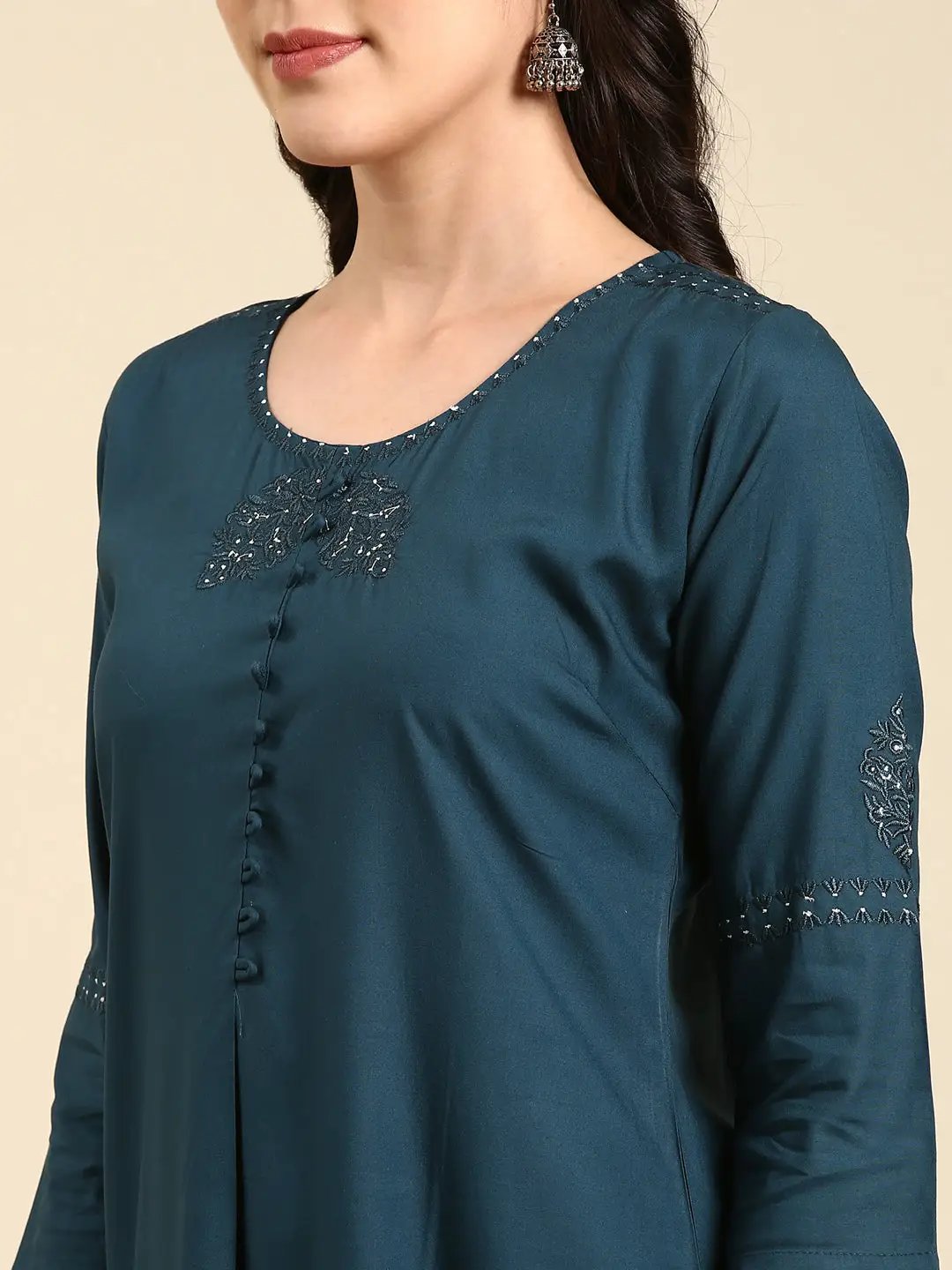 Women's Teal Solid Straight Kurta