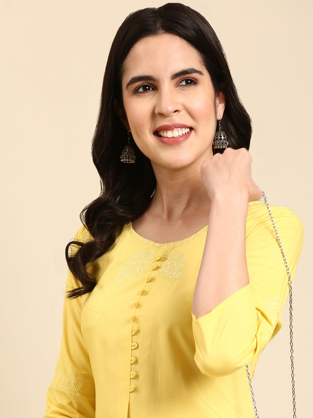 Women's Yellow Solid Straight Kurta