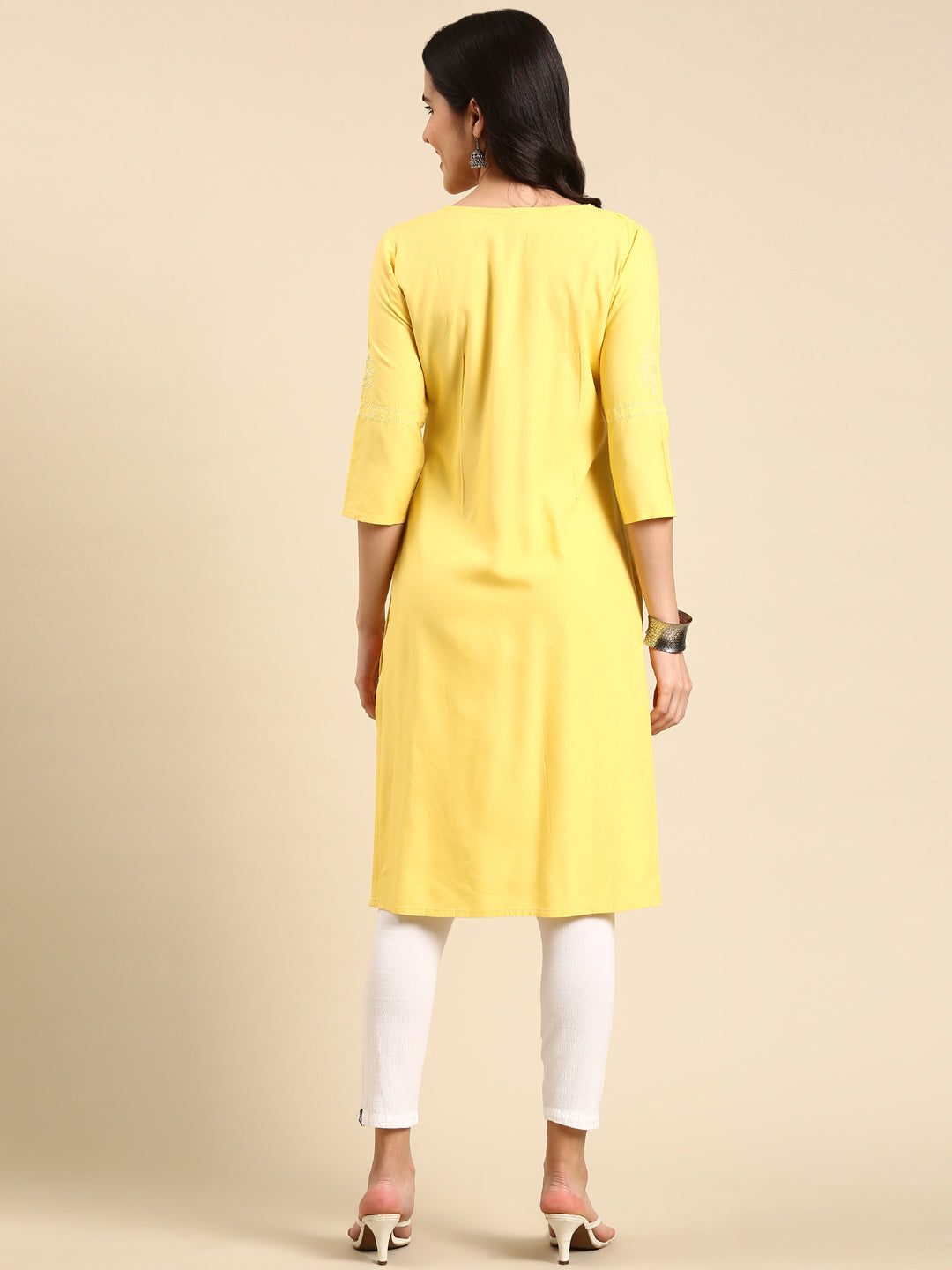 Women's Yellow Solid Straight Kurta