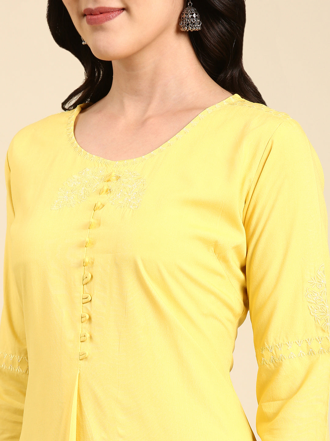 Women's Yellow Solid Straight Kurta