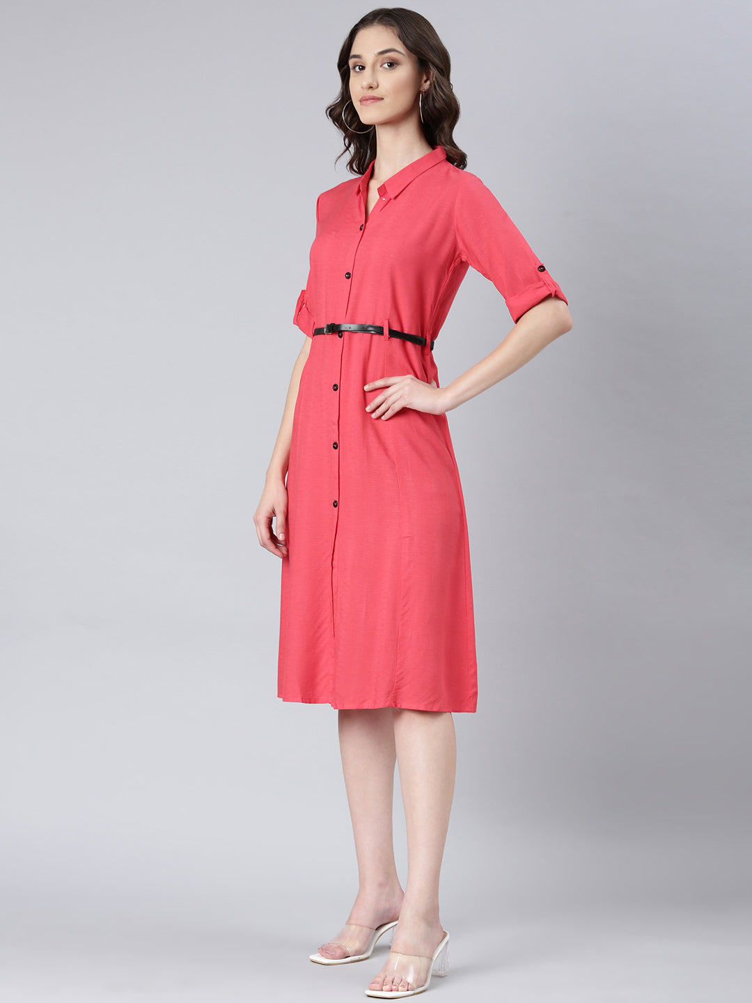 Women Peach Solid Shirt Dress