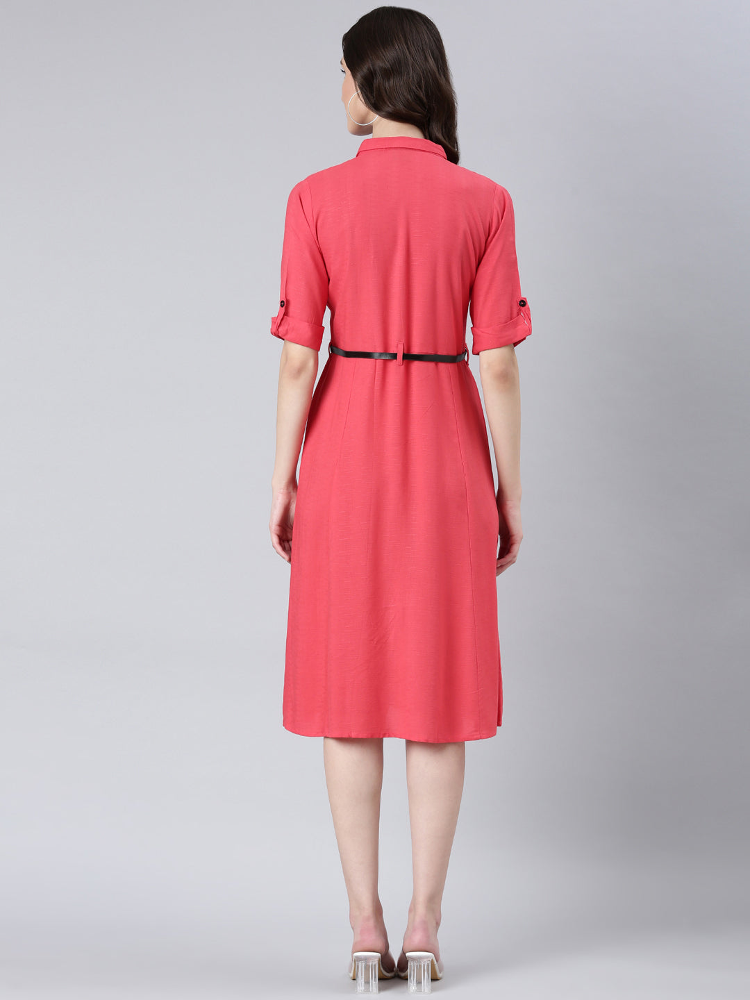 Women Peach Solid Shirt Dress