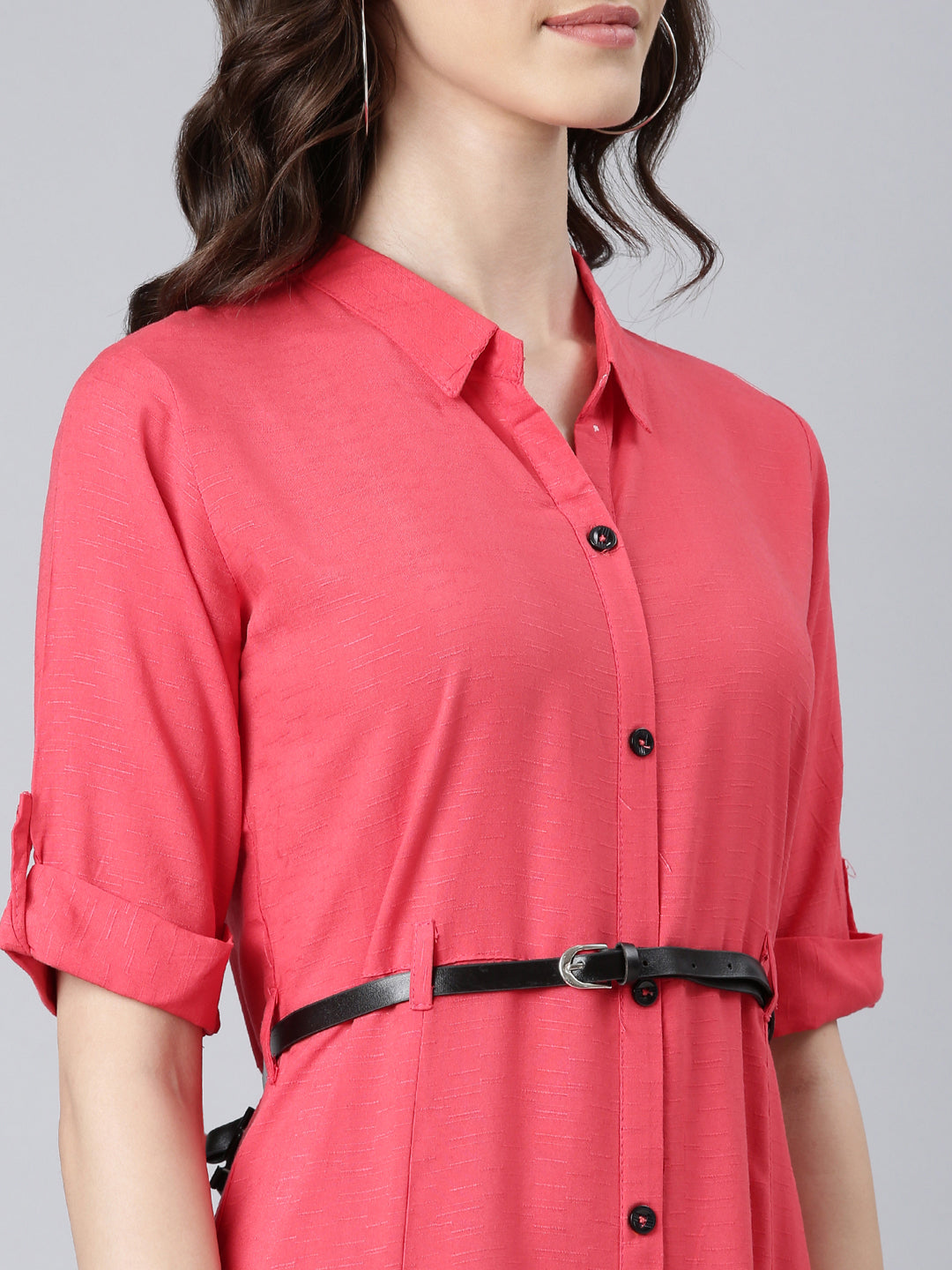 Women Peach Solid Shirt Dress