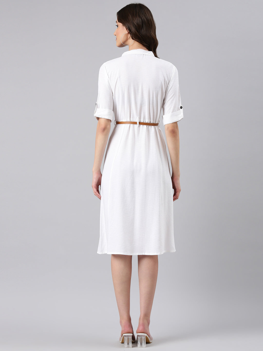 Women White Solid Shirt Dress