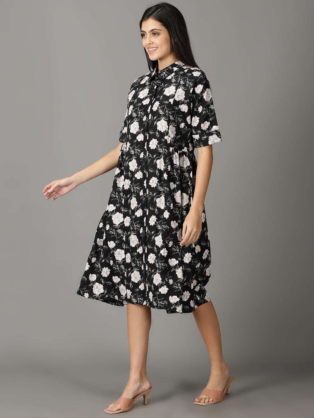 Women's Black Printed Shirt Dress