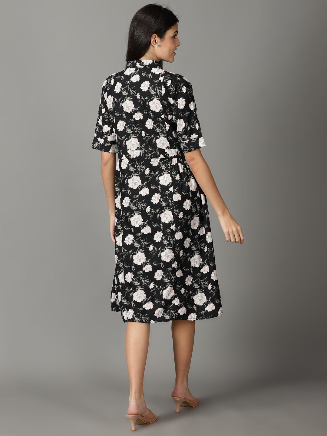 Women's Black Printed Shirt Dress