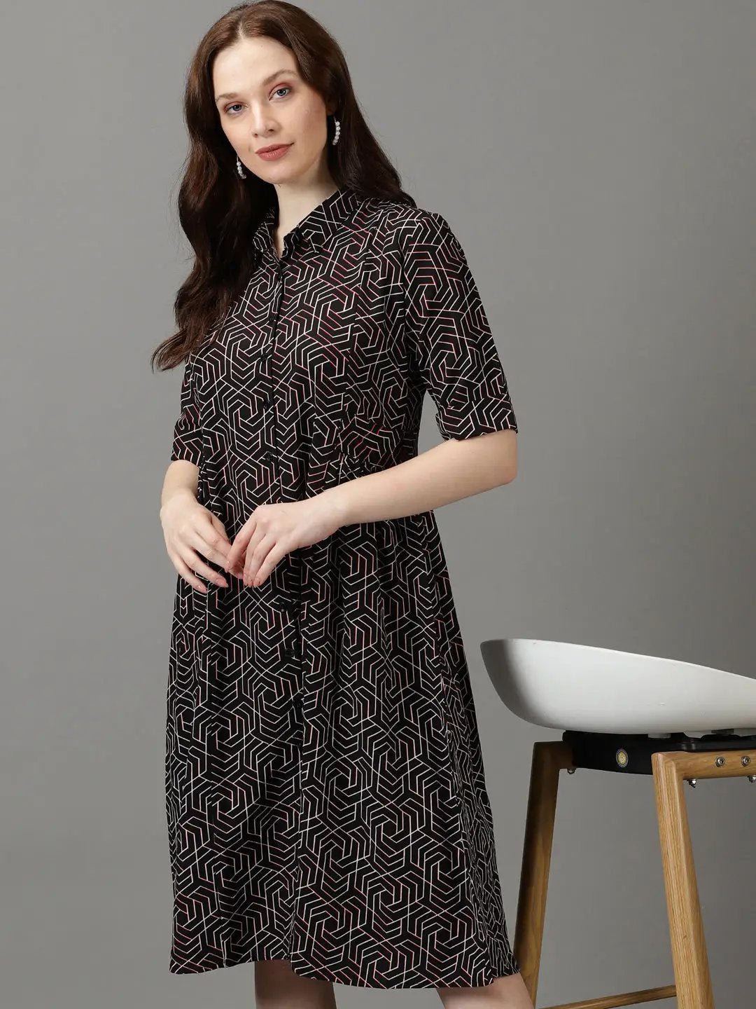Women's Black Printed Fit and Flare Dress