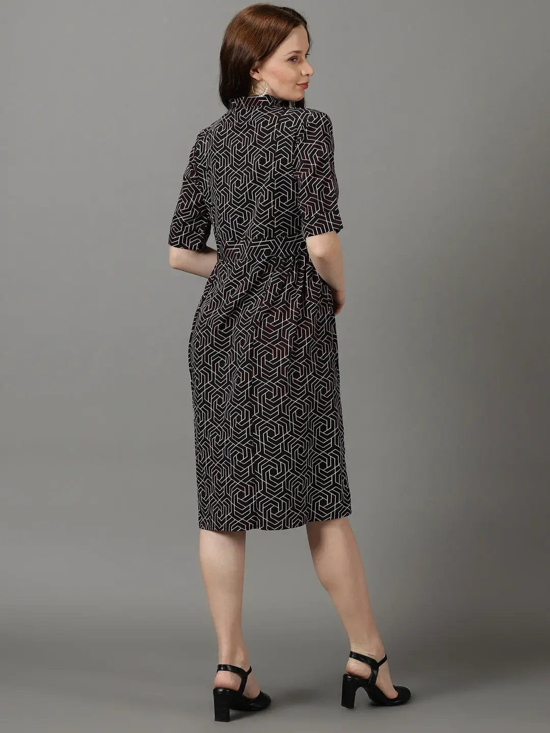 Women's Black Printed Fit and Flare Dress