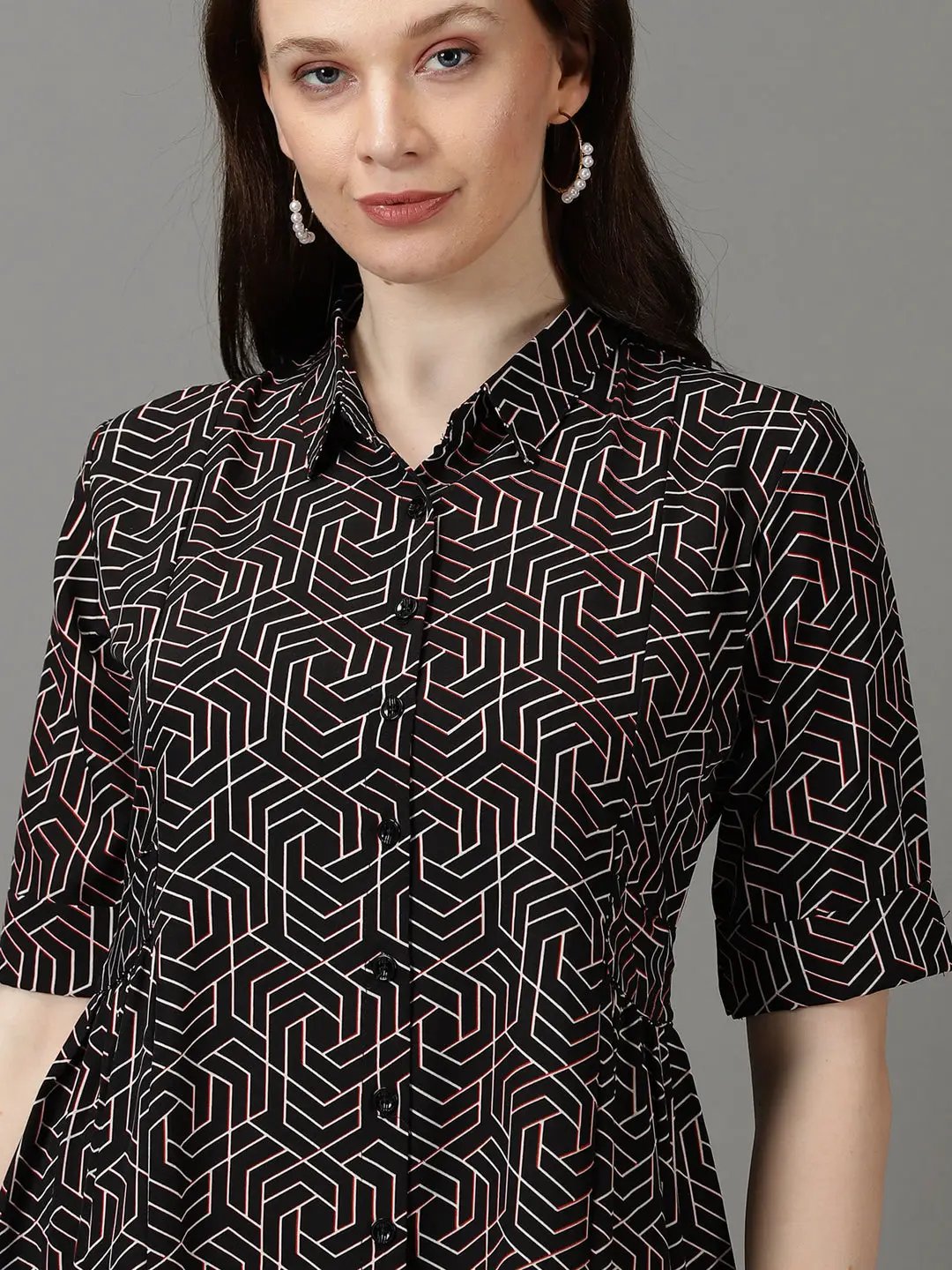 Women's Black Printed Fit and Flare Dress