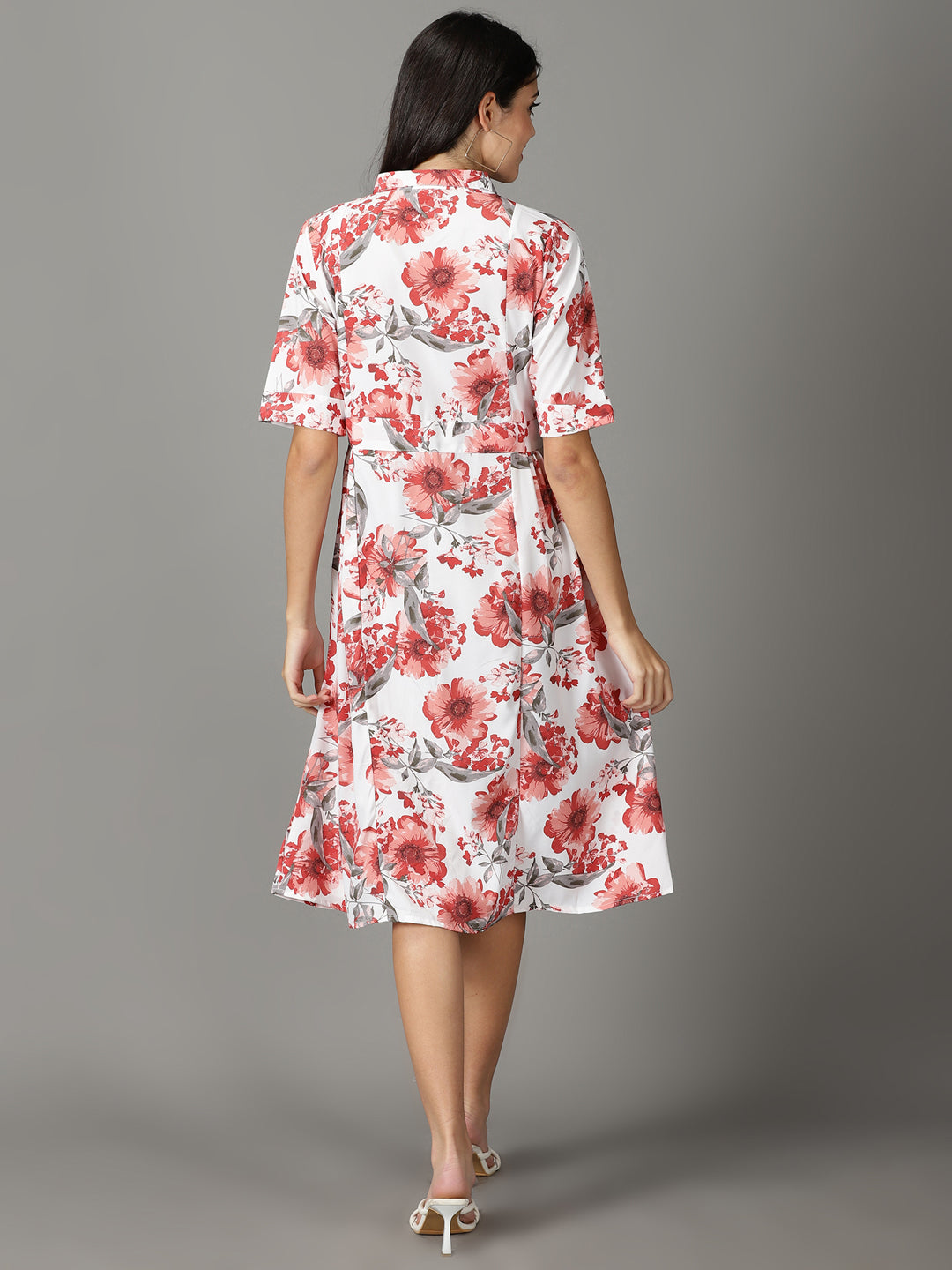 Women's White Printed Shirt Dress