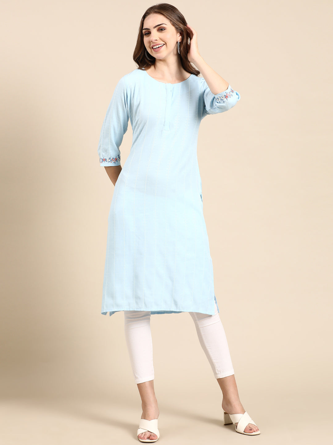 Women's Blue Solid Straight Kurta