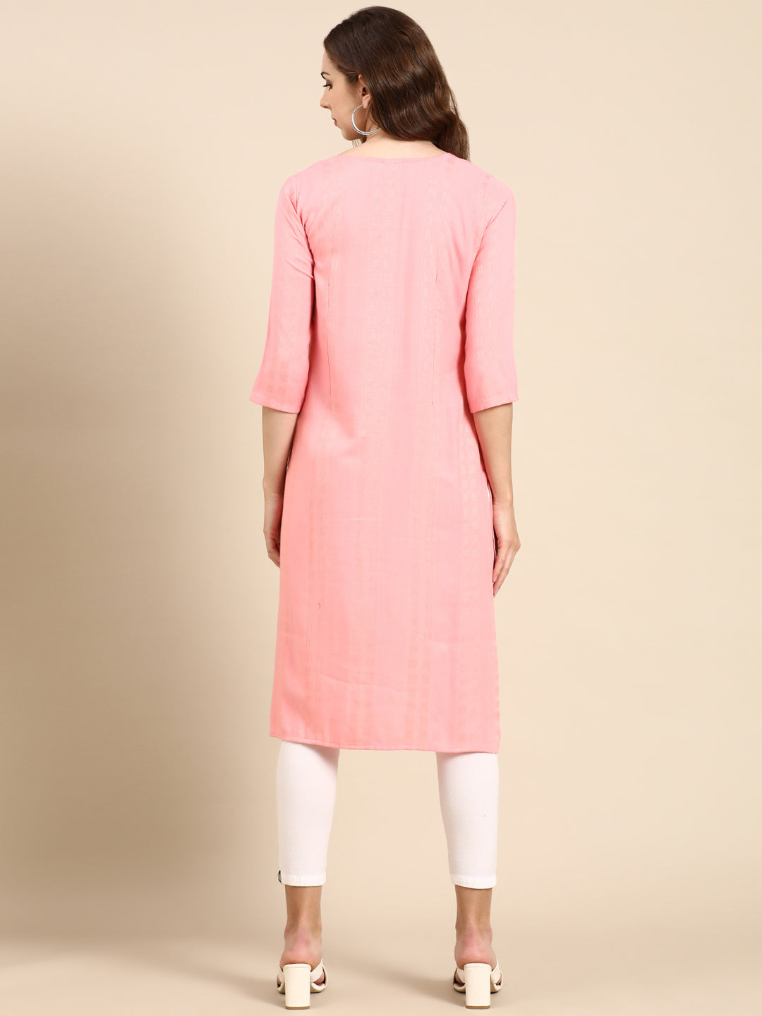 Women's Pink Solid Straight Kurta