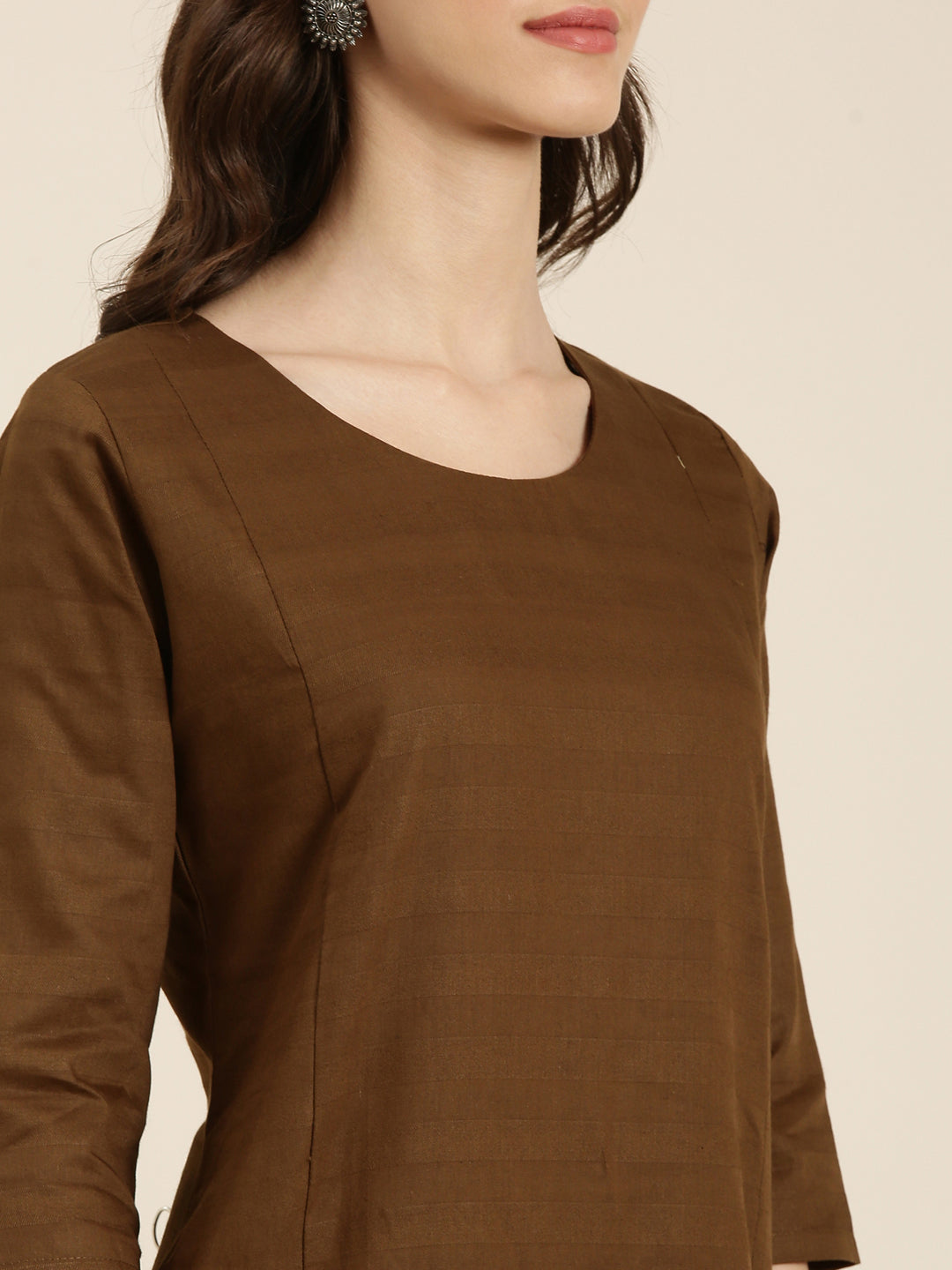 Women Coffee Brown Solid Straight Kurta